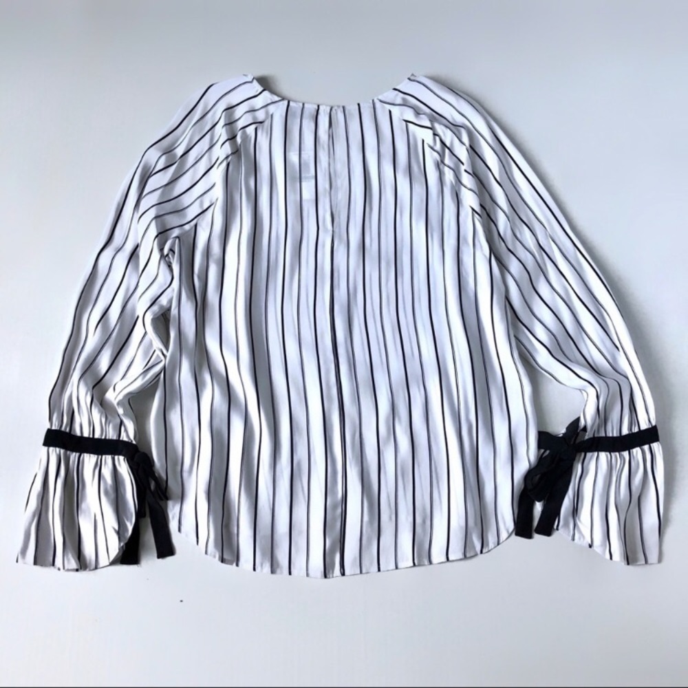 Frame Silk Pinstriped Long Sleeve Cuff Ties Blouse